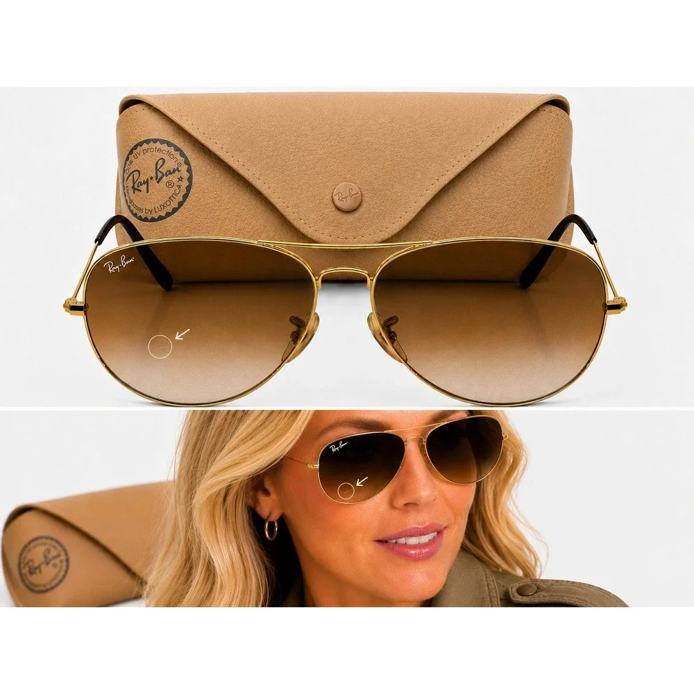Ray-Ban Sunglasses Unisex OS Gold Aviator Classic Brown Gradient RB3025 Metal